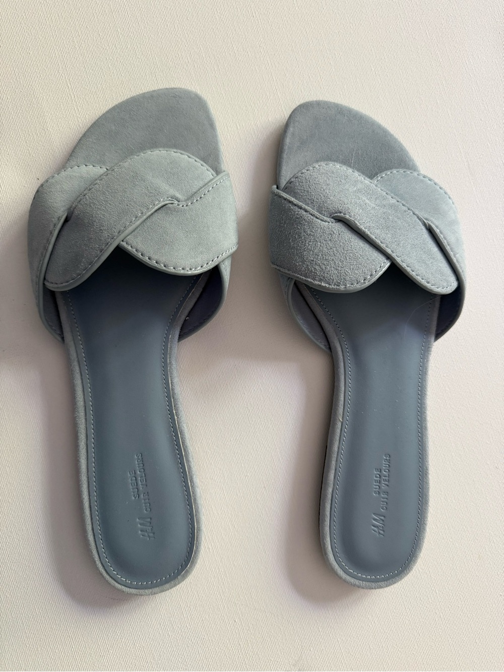 H&M Women's Light Blue Suede Slide Sandals